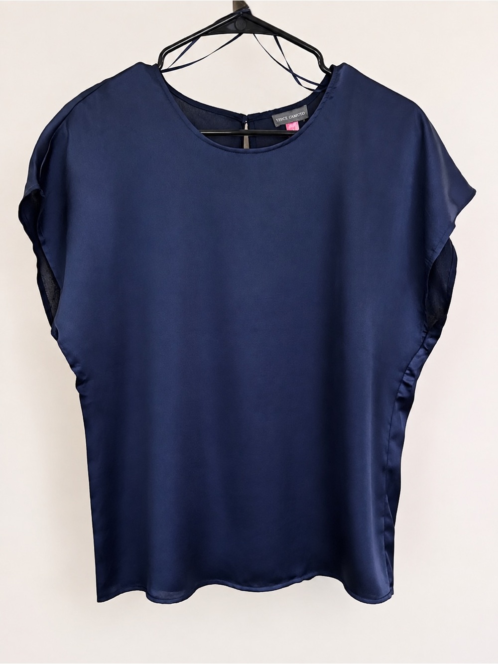 NWT Vince Camuto Navy Short-Sleeve Satin Blouse
